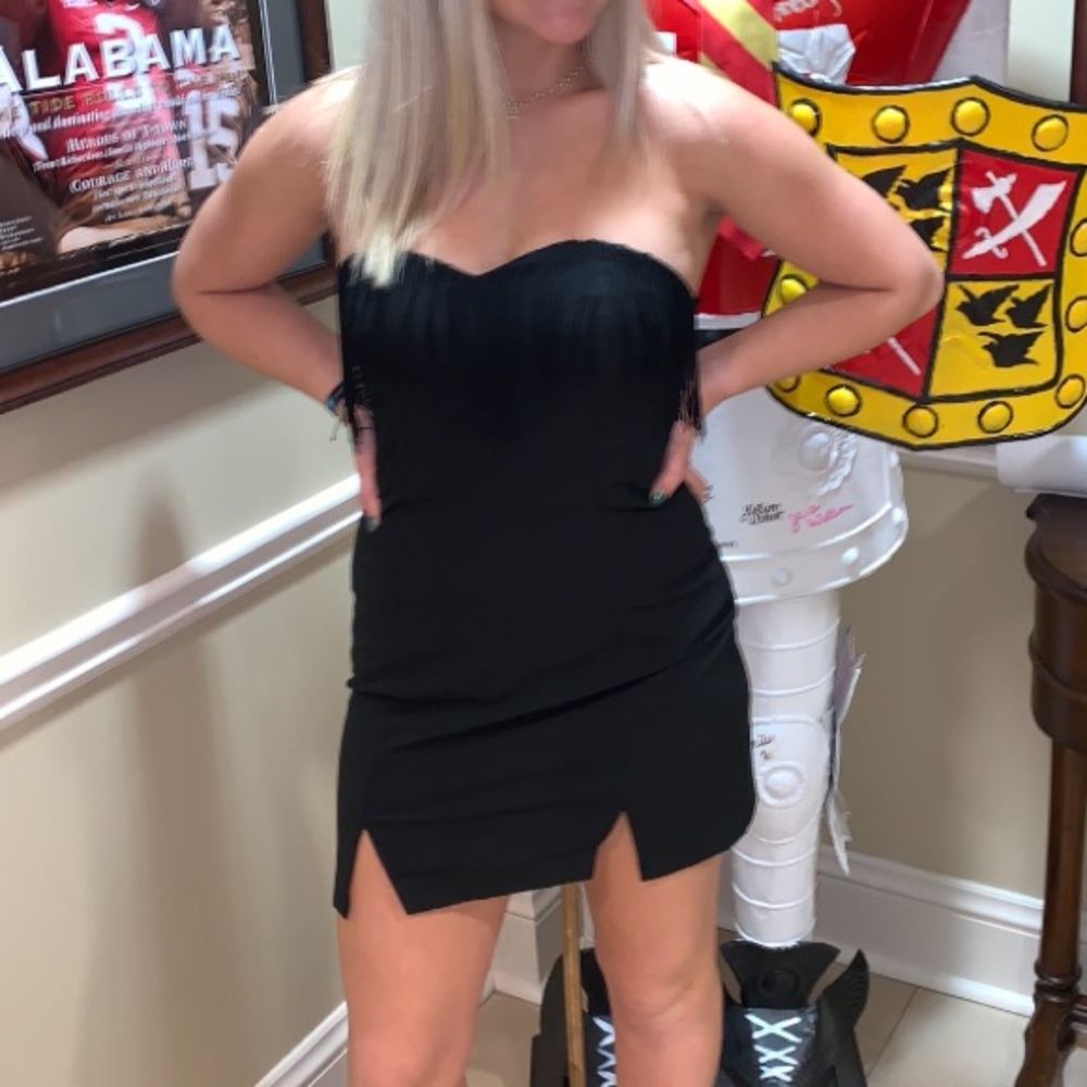 Black fringe top mini dress